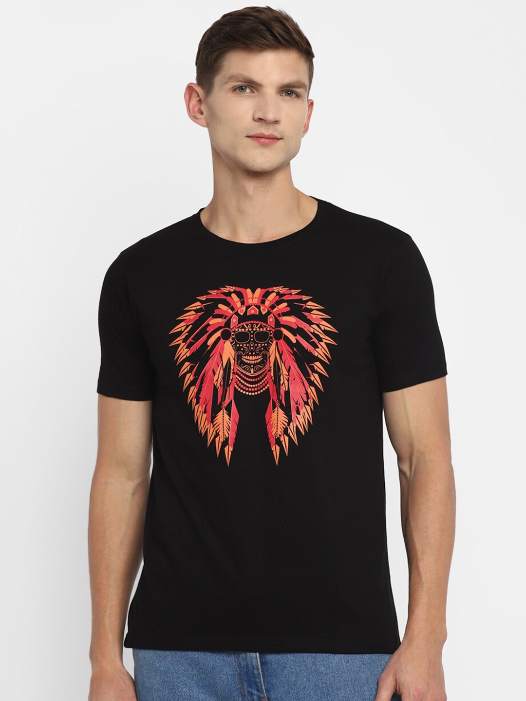 

appulse Men Black & Orange Printed Cotton T-shirt