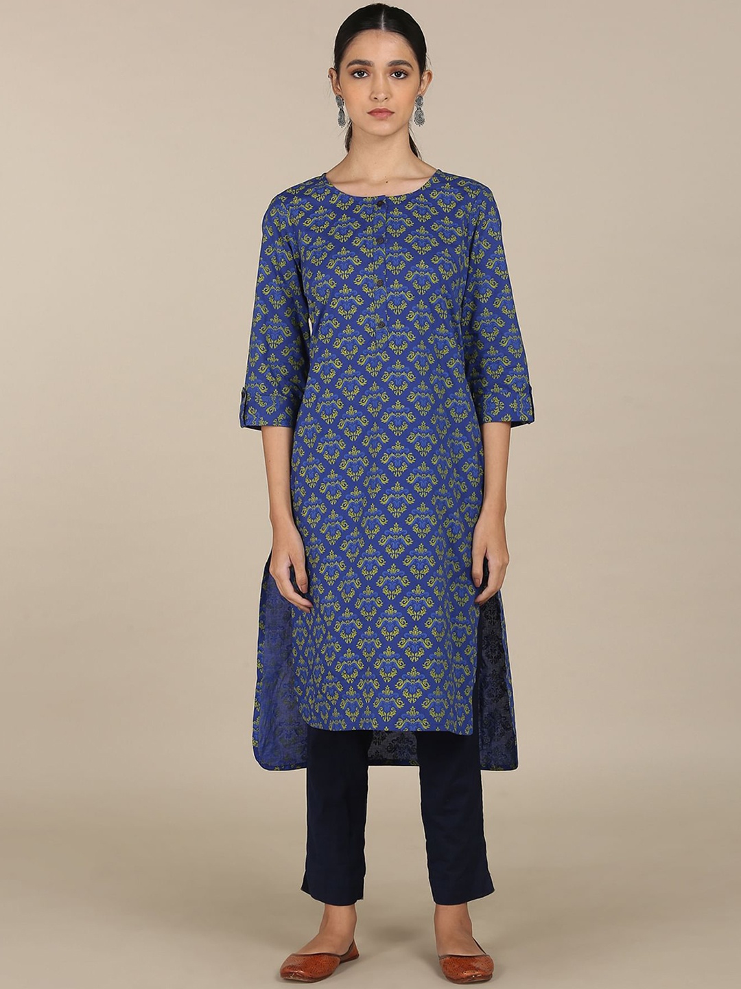

Karigari Women Blue & Green Ethnic Motifs Printed Kurta