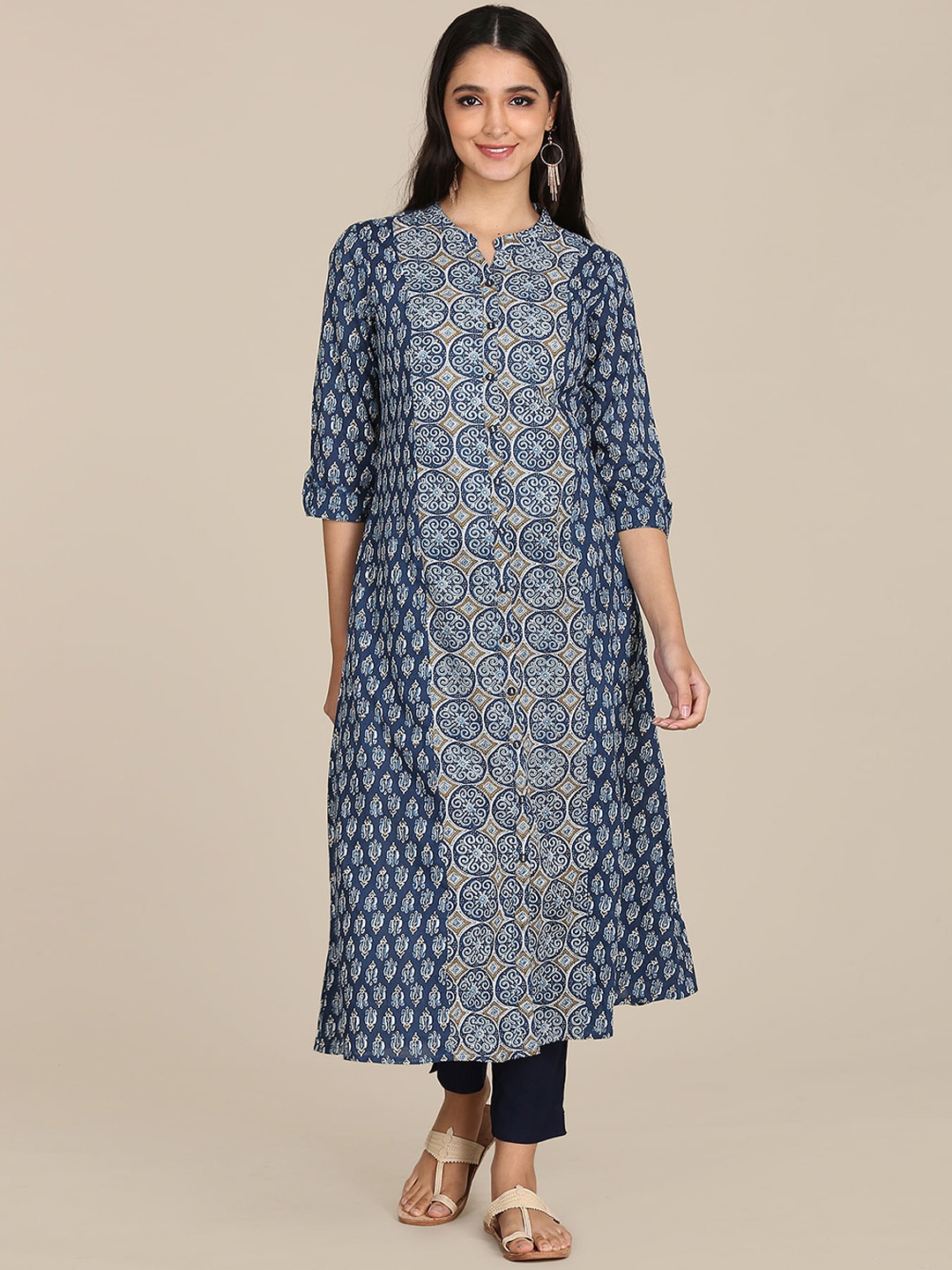 

Karigari Women Blue Printed A-Line Kurta