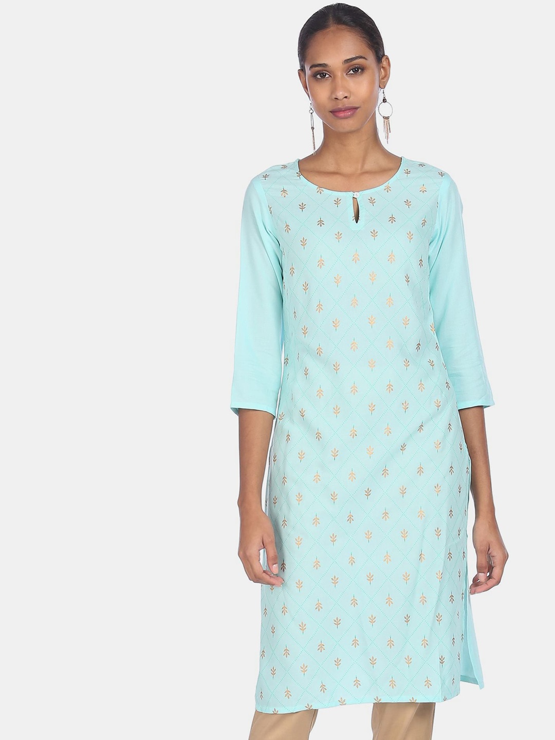 

Karigari Women Blue Floral Printed Cotton Kurta