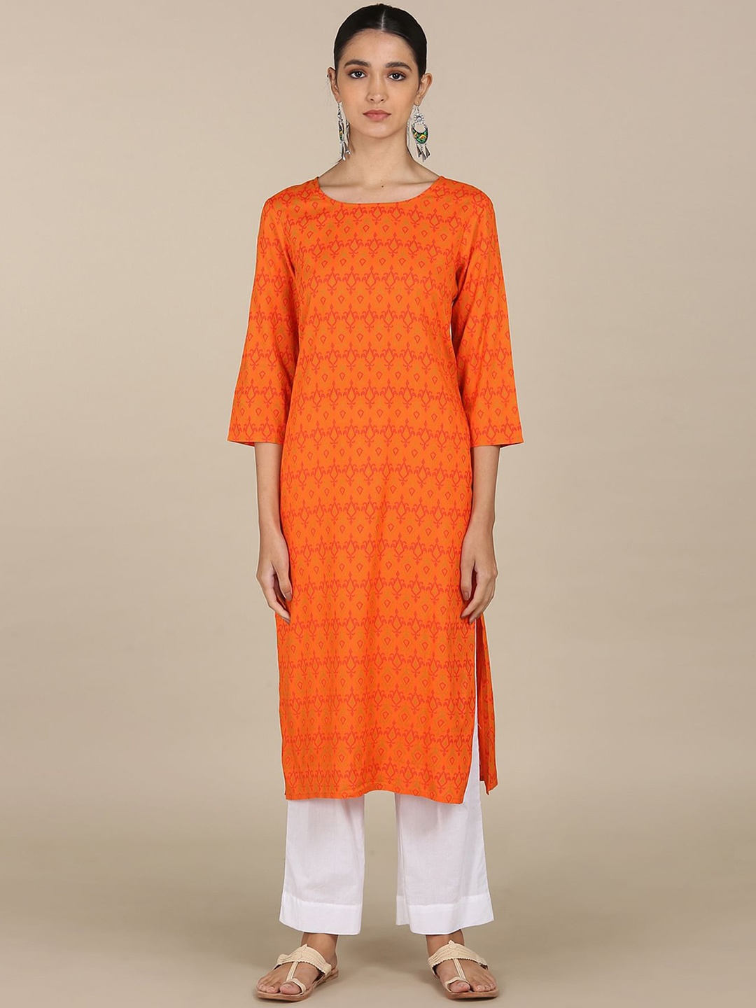 

Karigari Women Orange Ethnic Motifs Printed Kurta