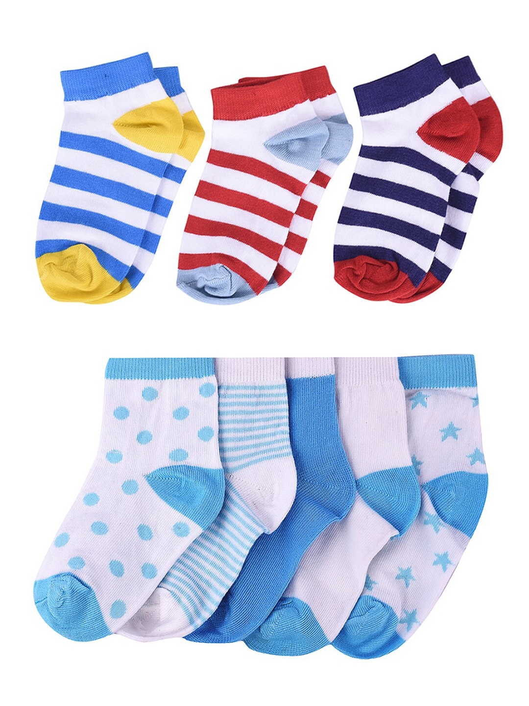 

FOOTPRINT 8 Pairs Infant Kids Patterned Ankle-Length Organic Cotton Socks, Multi