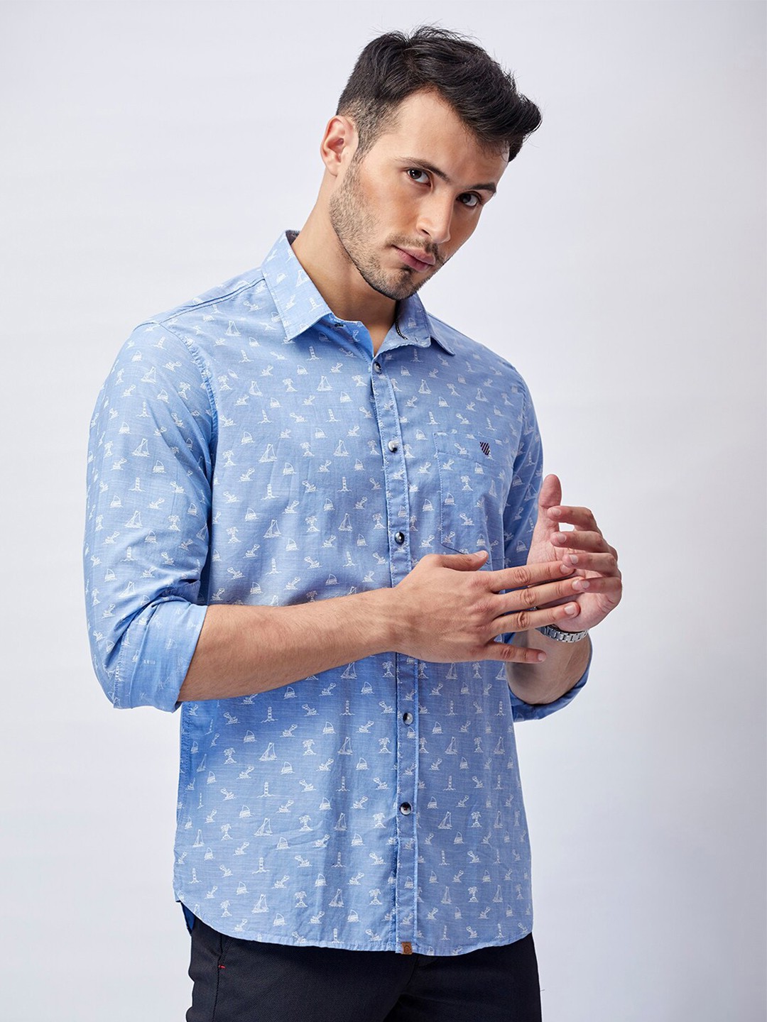 

J Hampstead Men Blue Classic Slim Fit Floral Printed Formal Shirt