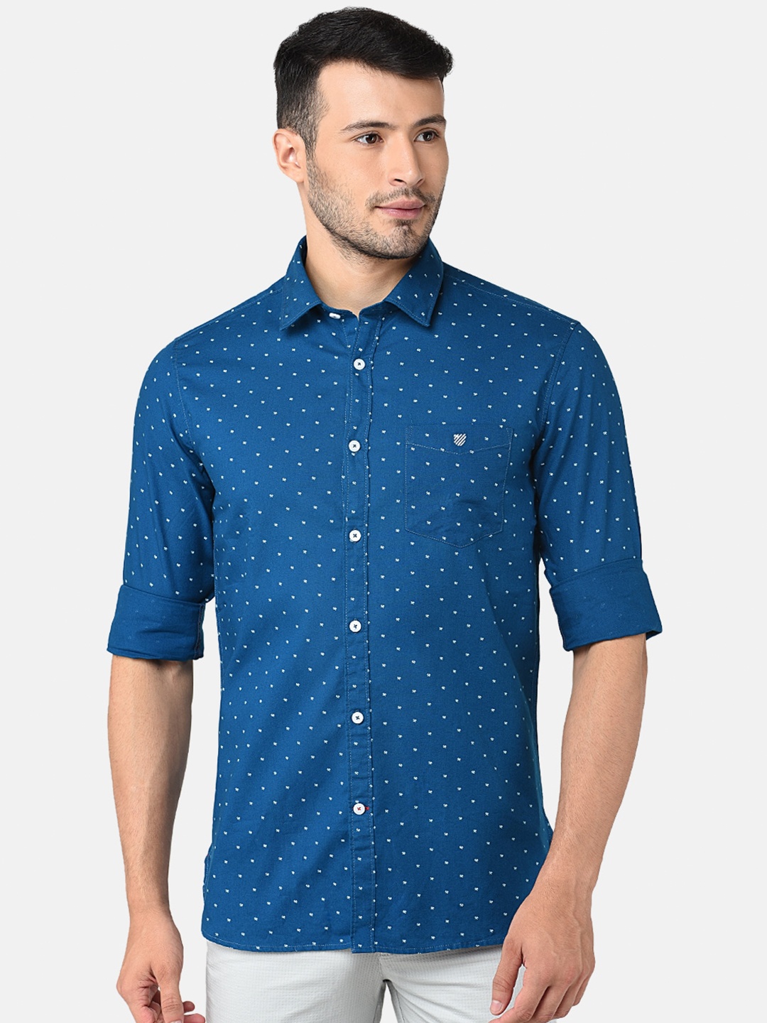 

J Hampstead Men Navy Blue Classic Slim Fit Printed Formal Shirt