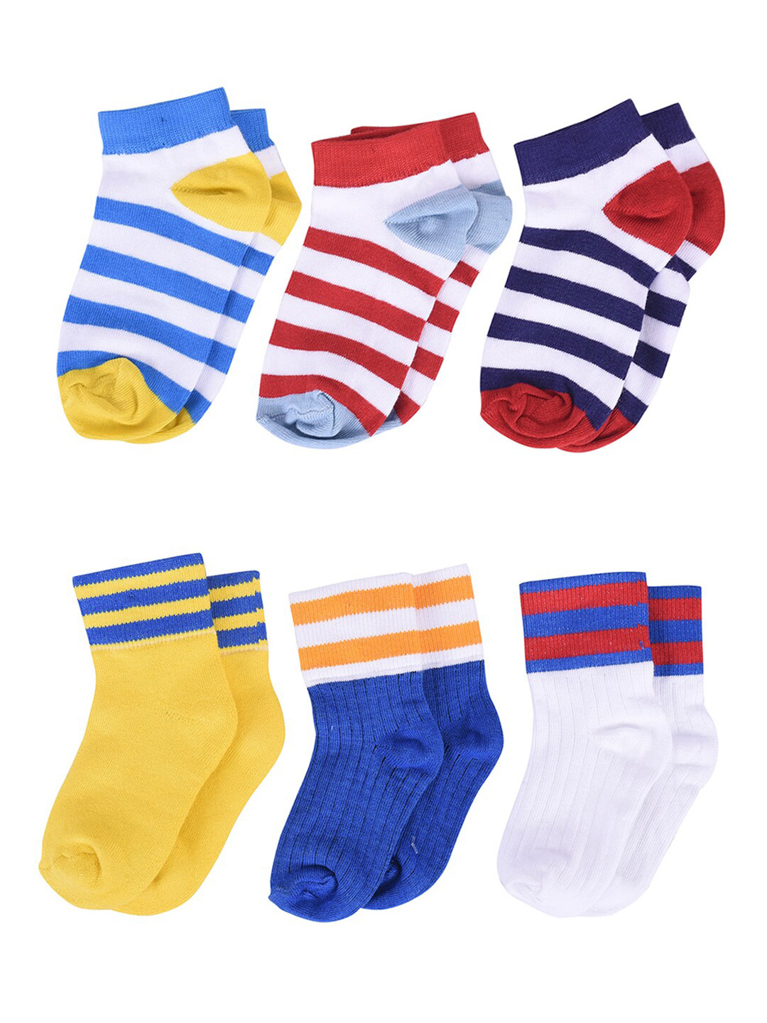 

FOOTPRINT 6 Pairs Infant Kids Patterned Ankle-Length Organic Cotton Socks, Multi