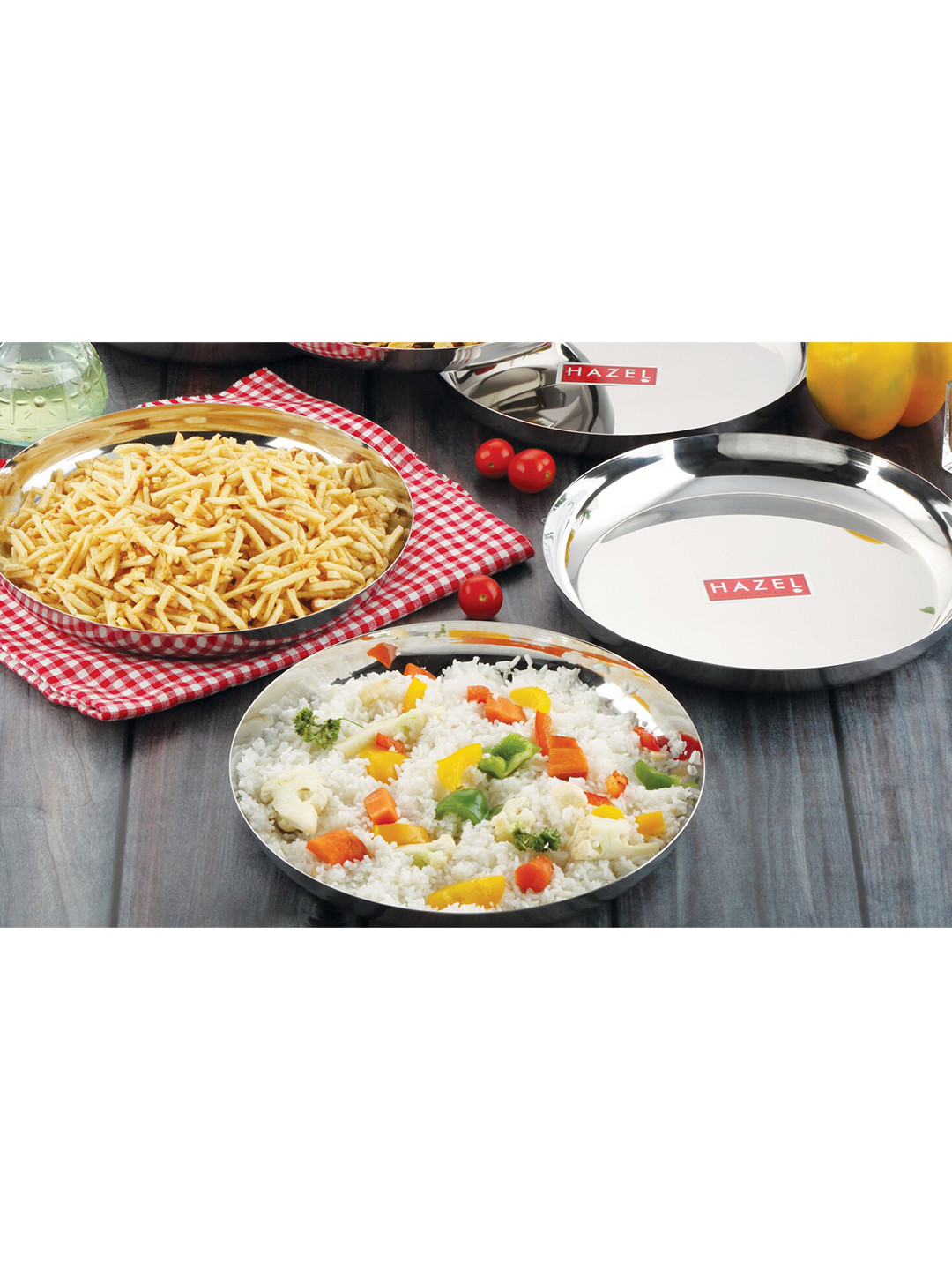 

HAZEL Silver-Toned Set of 3 Stainless Steel Glossy Plates