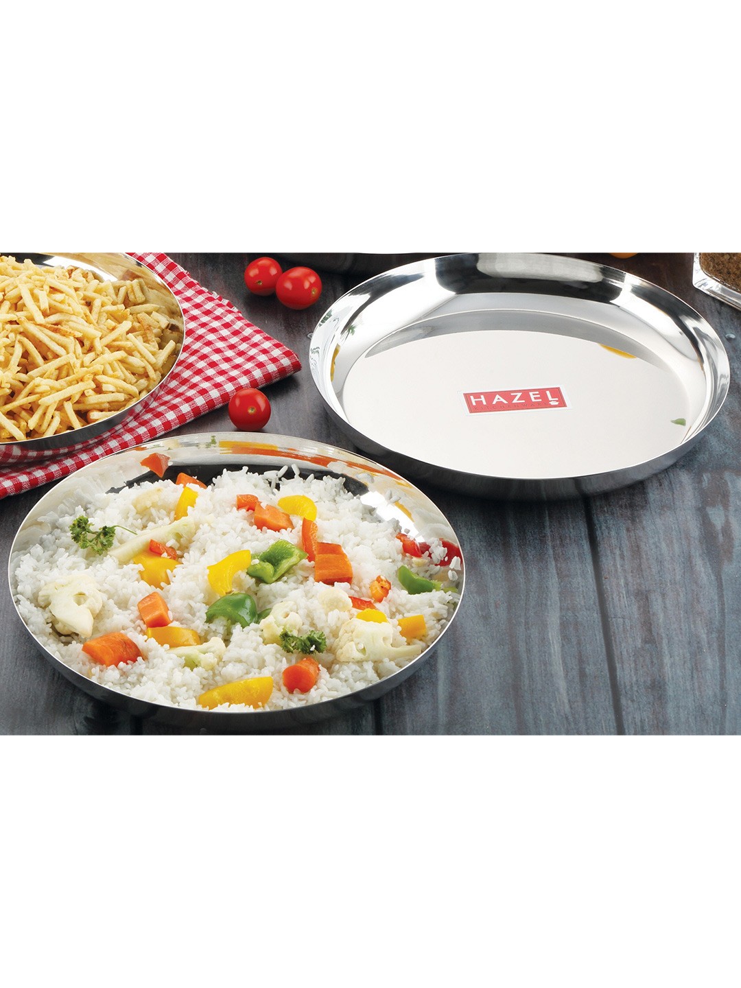 

HAZEL Silver-Toned Set Of 2 Stainless Steel Glossy Plates
