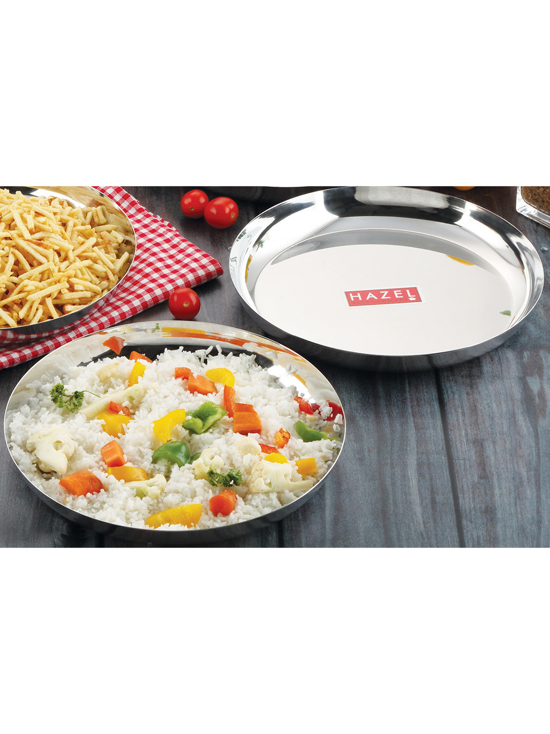 

HAZEL Silver-Toned Set Of 2 Pieces Stainless Steel Glossy Plates