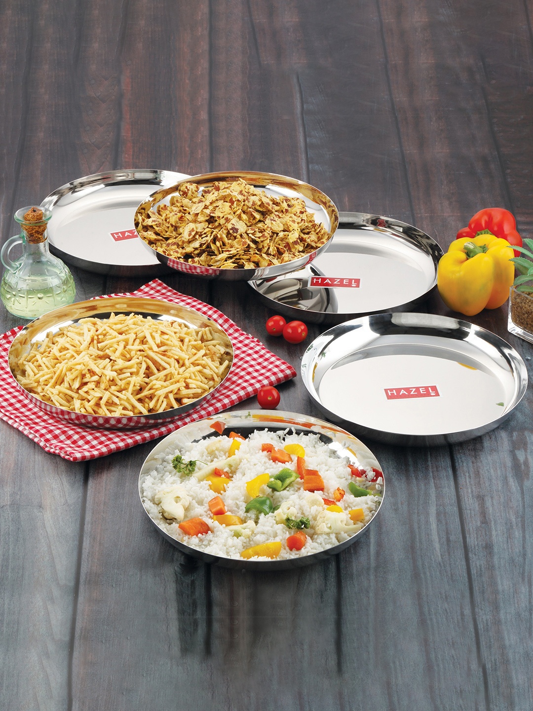 

HAZEL Silver-Toned Set Of 6 Stainless Steel Glossy Plates