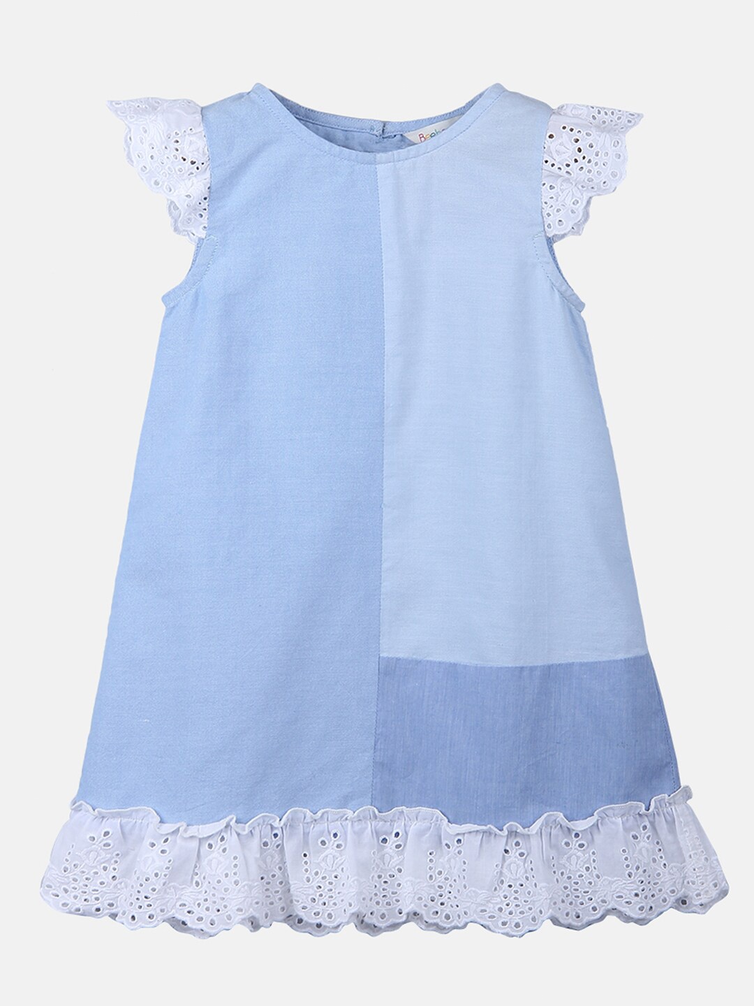 

Beebay Girls Blue Colourblocked A-Line Cotton Lace Dress