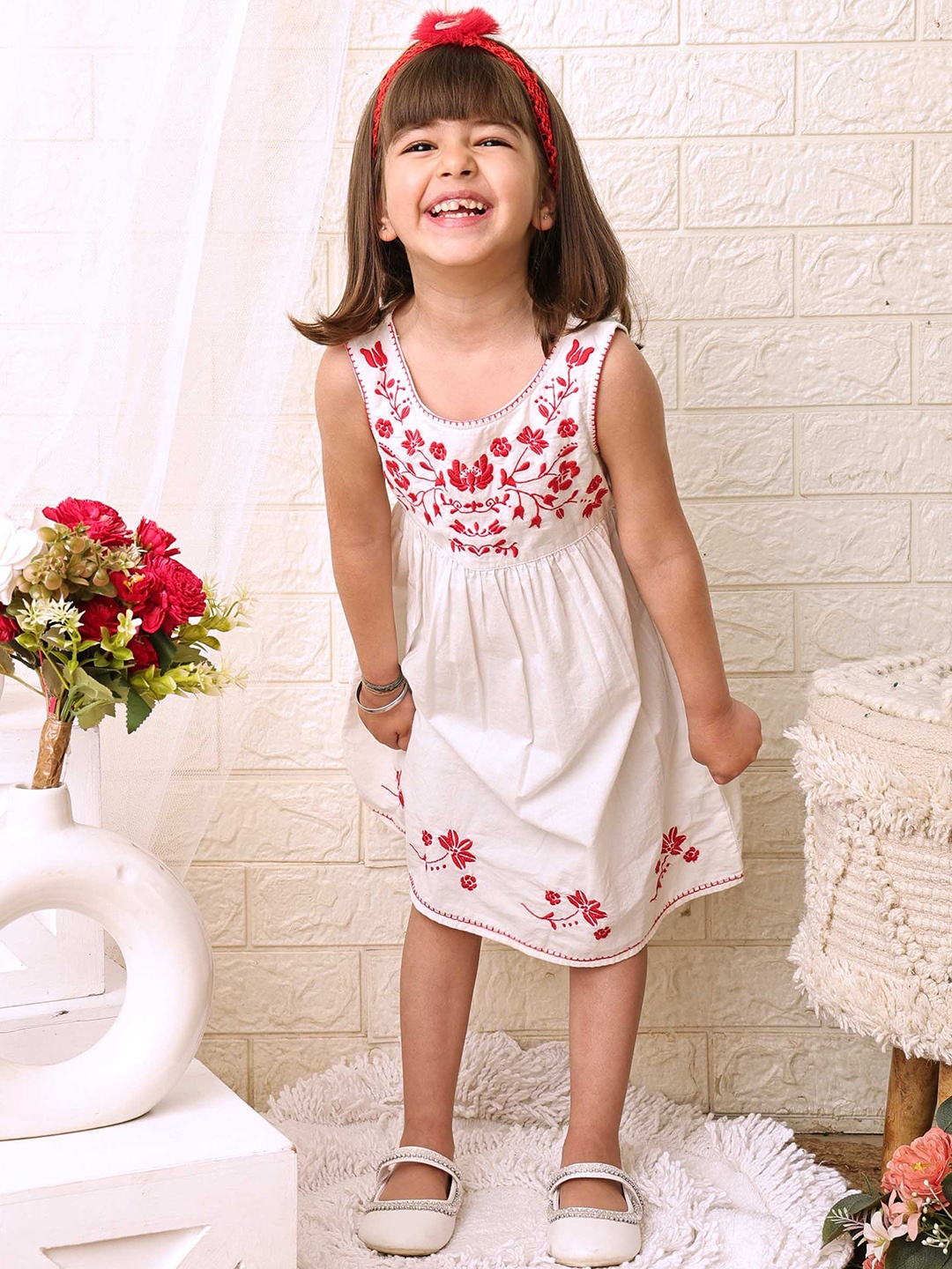 

Beebay Girls White Floral A-Line Dress