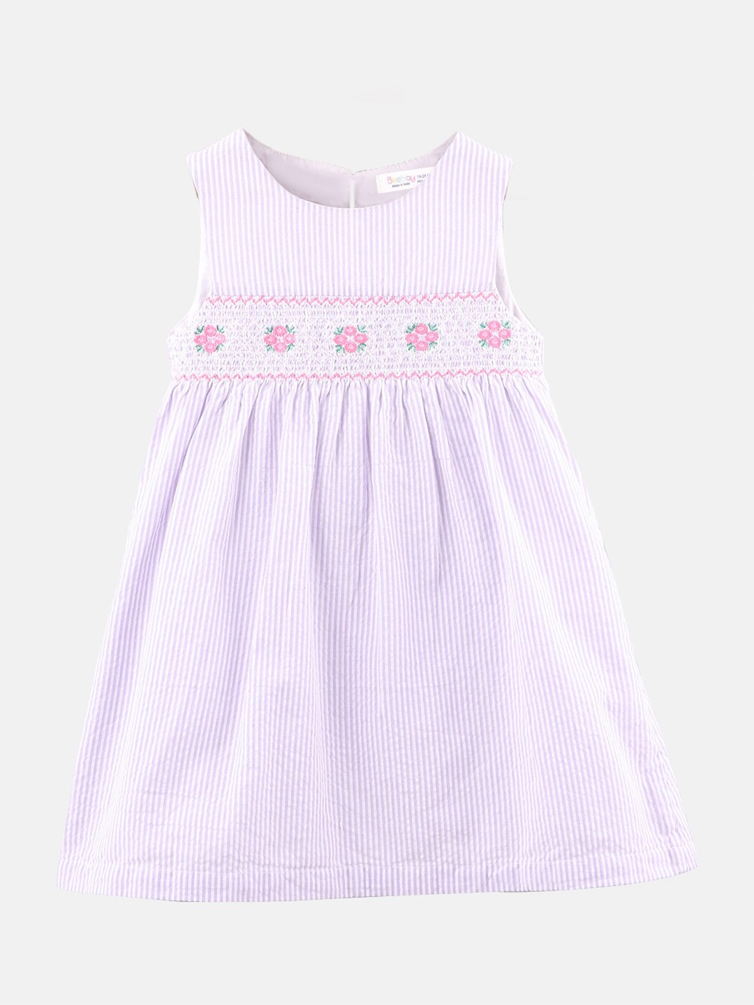

Beebay Girls Purple Floral Striped A-Line Dress With Smocking