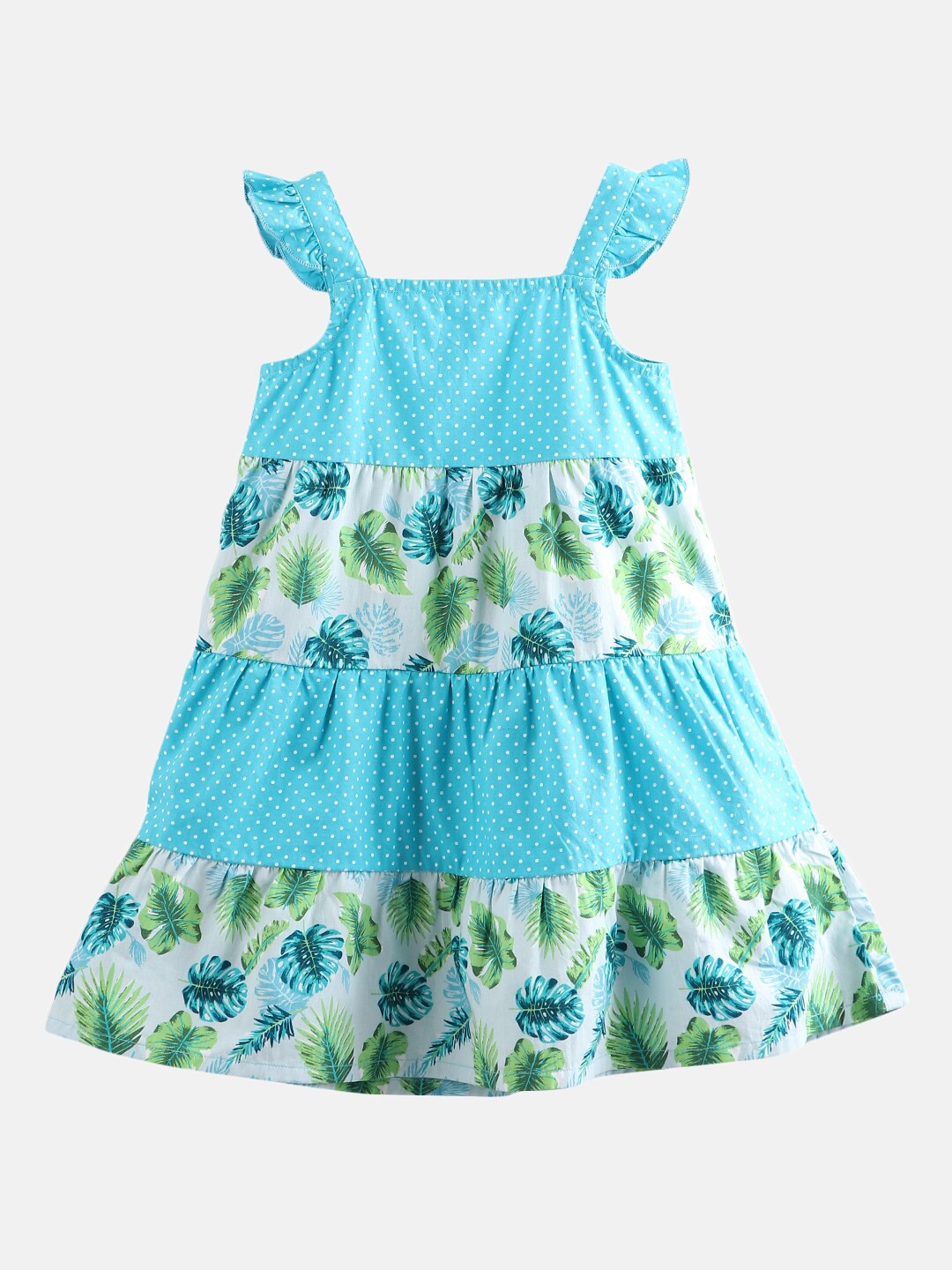 

Beebay Girls Turquoise Blue Cotton Floral A-Line Dress