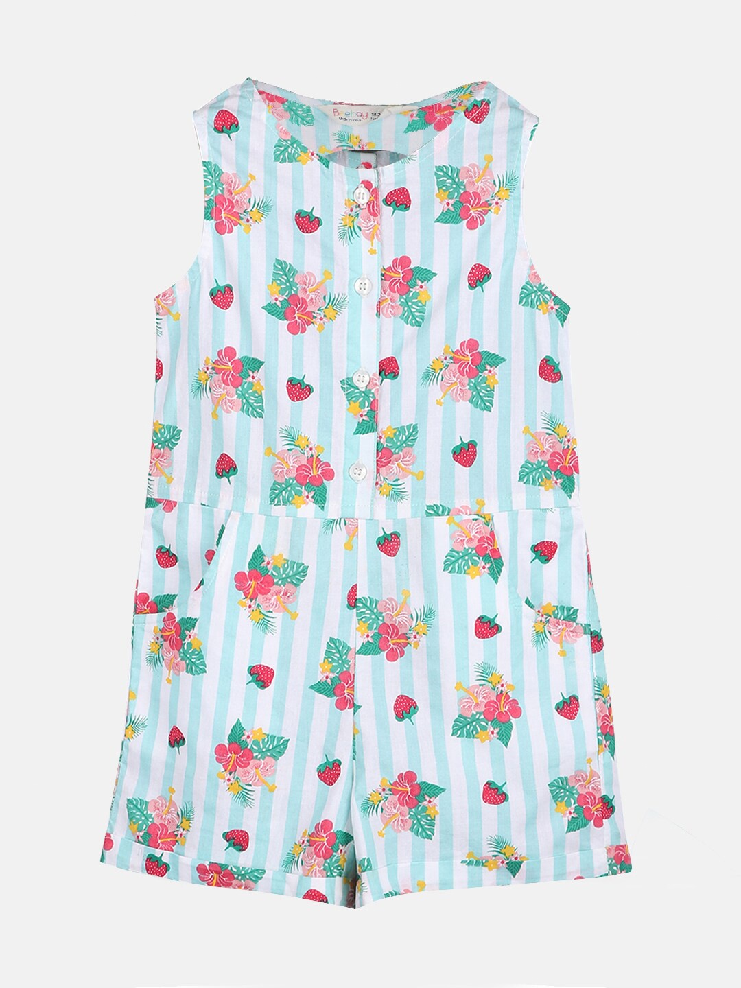 

Beebay Girls Blue & White Floral Printed Cut Out Detail Cotton Basic Jumpsuit