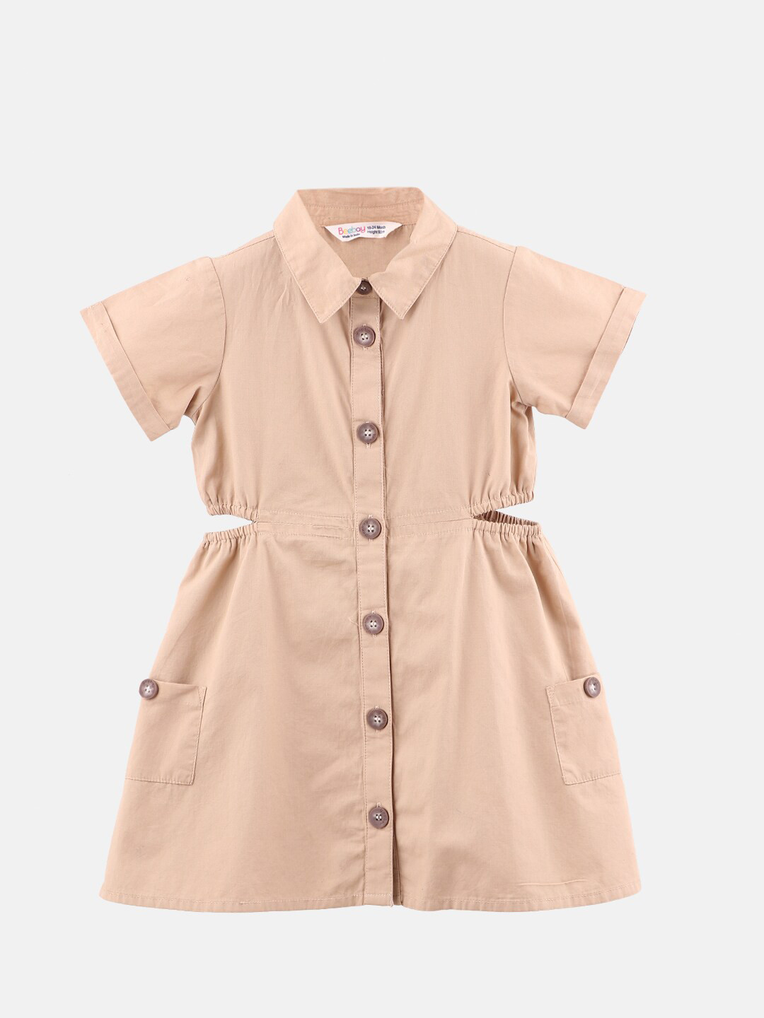 

Beebay Girls Beige Cotton Shirt Dress