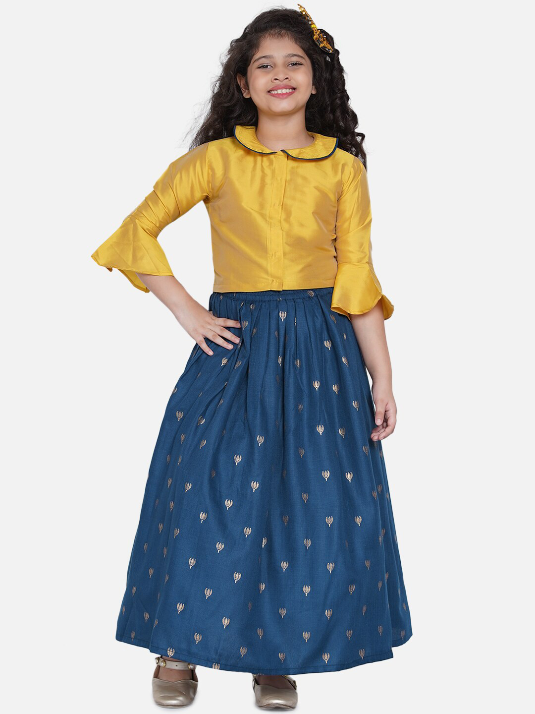 

Bitiya by Bhama Girls Blue & Mustard Ready to Wear Lehenga Choli