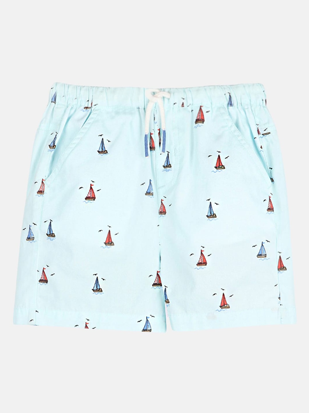 

Beebay Boys Turquoise Blue & Red Printed Cotton Shorts