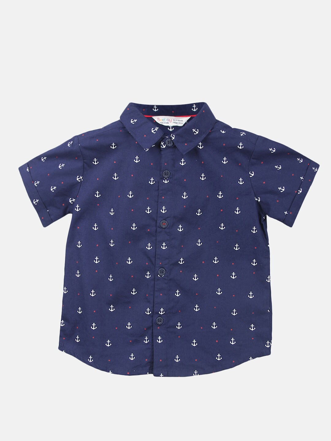 

Beebay Boys Navy Blue & White Printed Cotton Casual Shirt