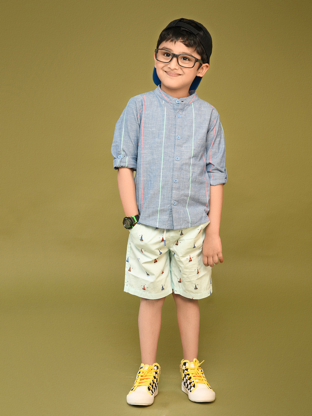 

Beebay Boys Blue & Pink Striped Cotton Chambray Formal Shirt