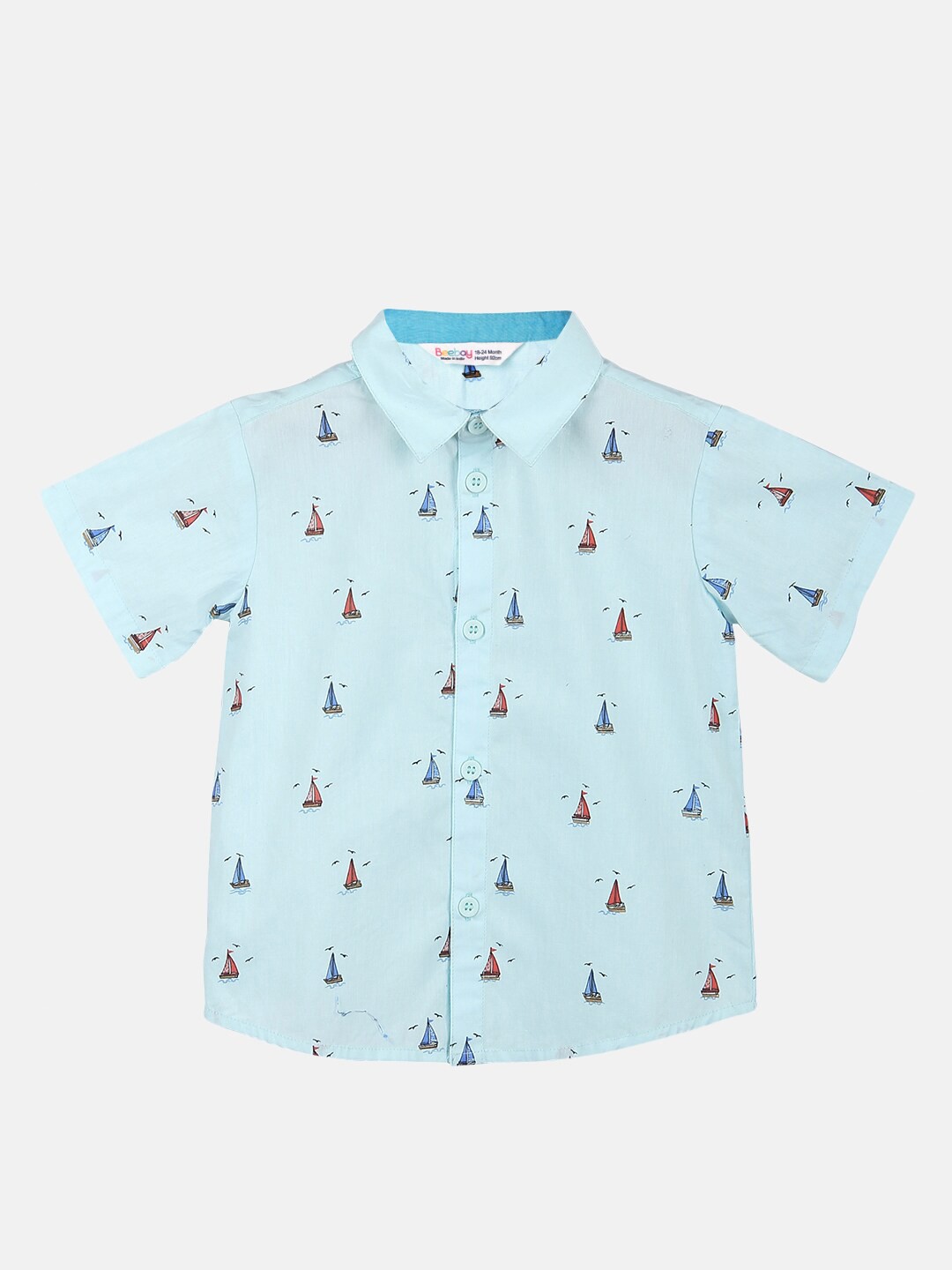 

Beebay Boys Turquoise Blue & Red Printed Cotton Casual Shirt