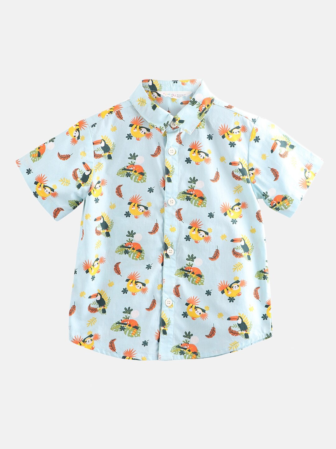 

Beebay Boys Turquoise Blue & Yellow Printed Cotton Casual Shirt