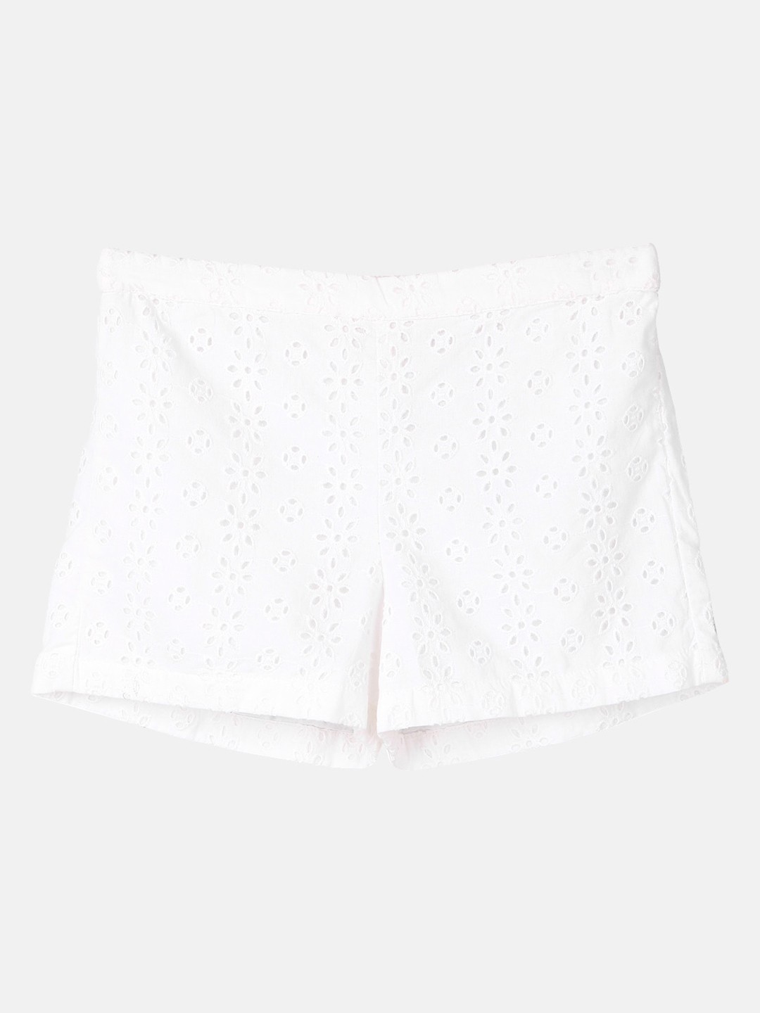 

Beebay Girls White Schiffli Embroidered Cotton Shorts