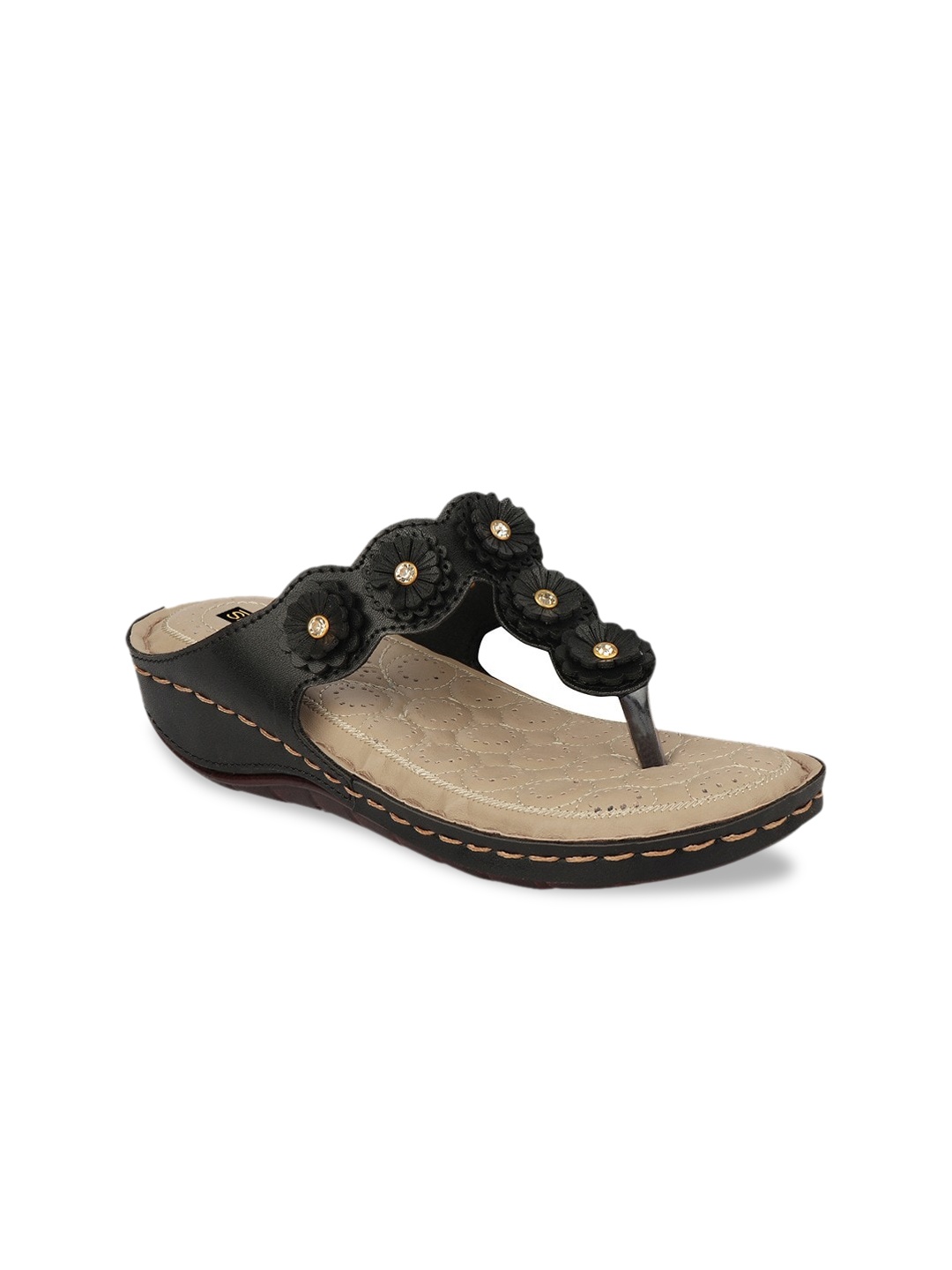 

Shoetopia Women Black T-Strap Flats