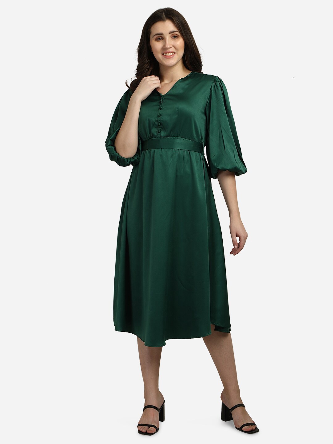 Smarty Pants Green Satin Midi Dress