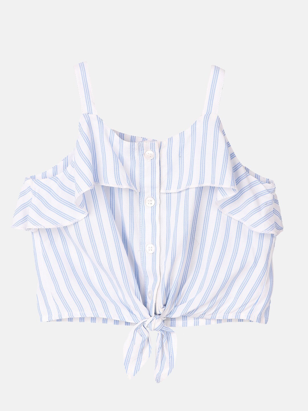 

Beebay Girls Blue & White Striped Ruffles Sleeveless Top