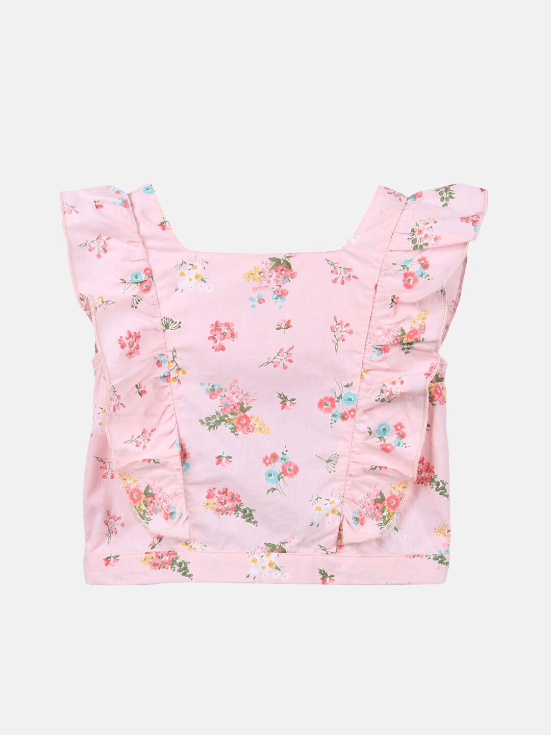

Beebay Girls Pink Floral Print Flutter Sleeves Top