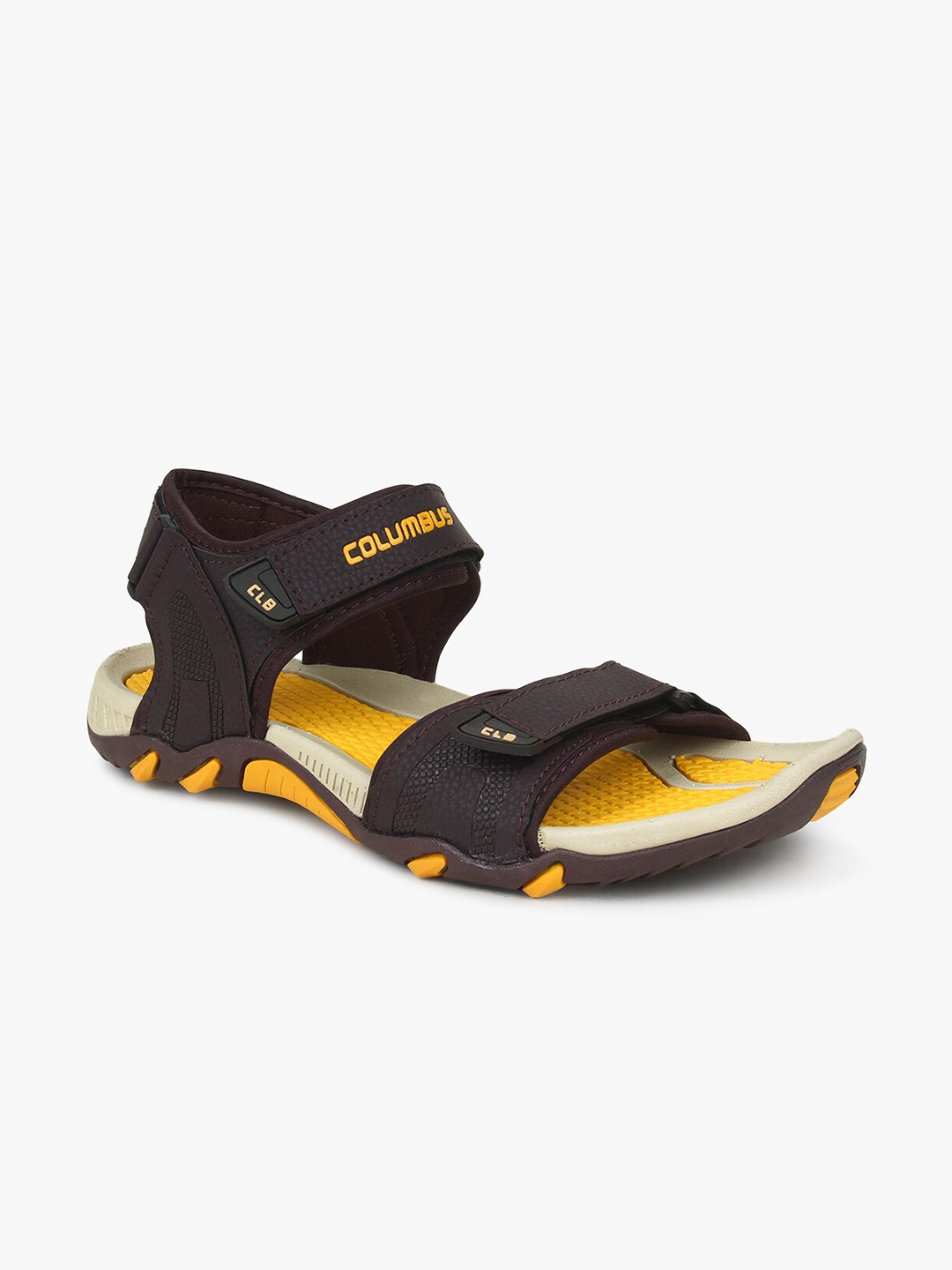 

Columbus Men Brown & Yellow Textured Comfort Sandals