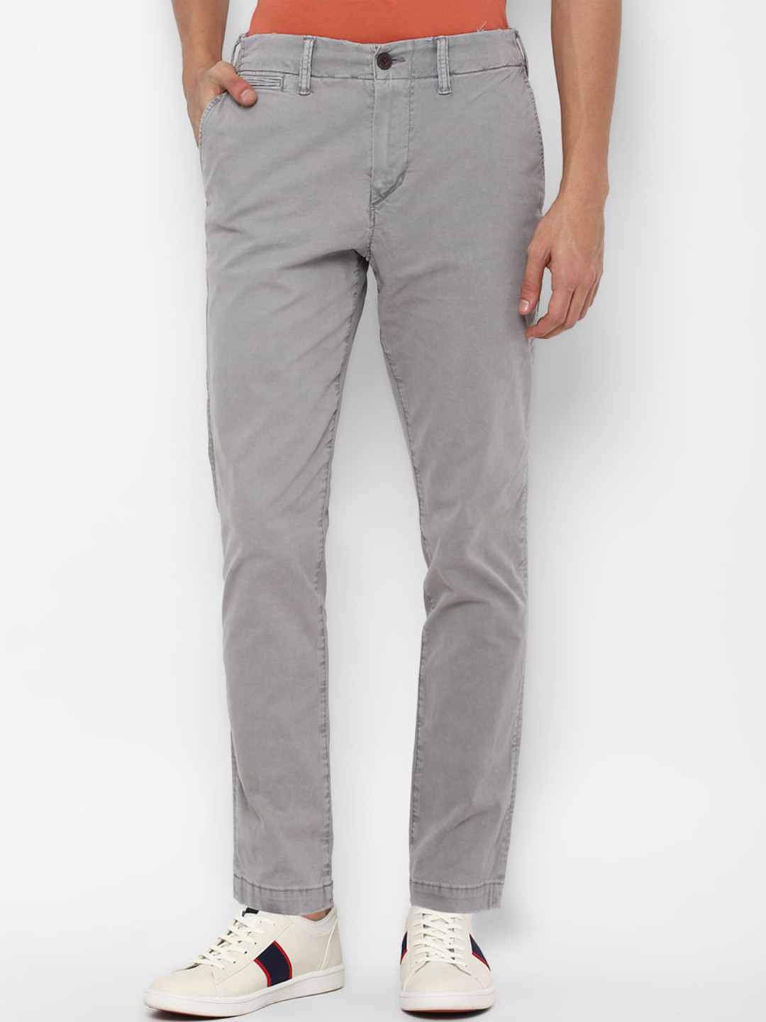 

AMERICAN EAGLE OUTFITTERS Men Grey Solid Slim Fit Trousers