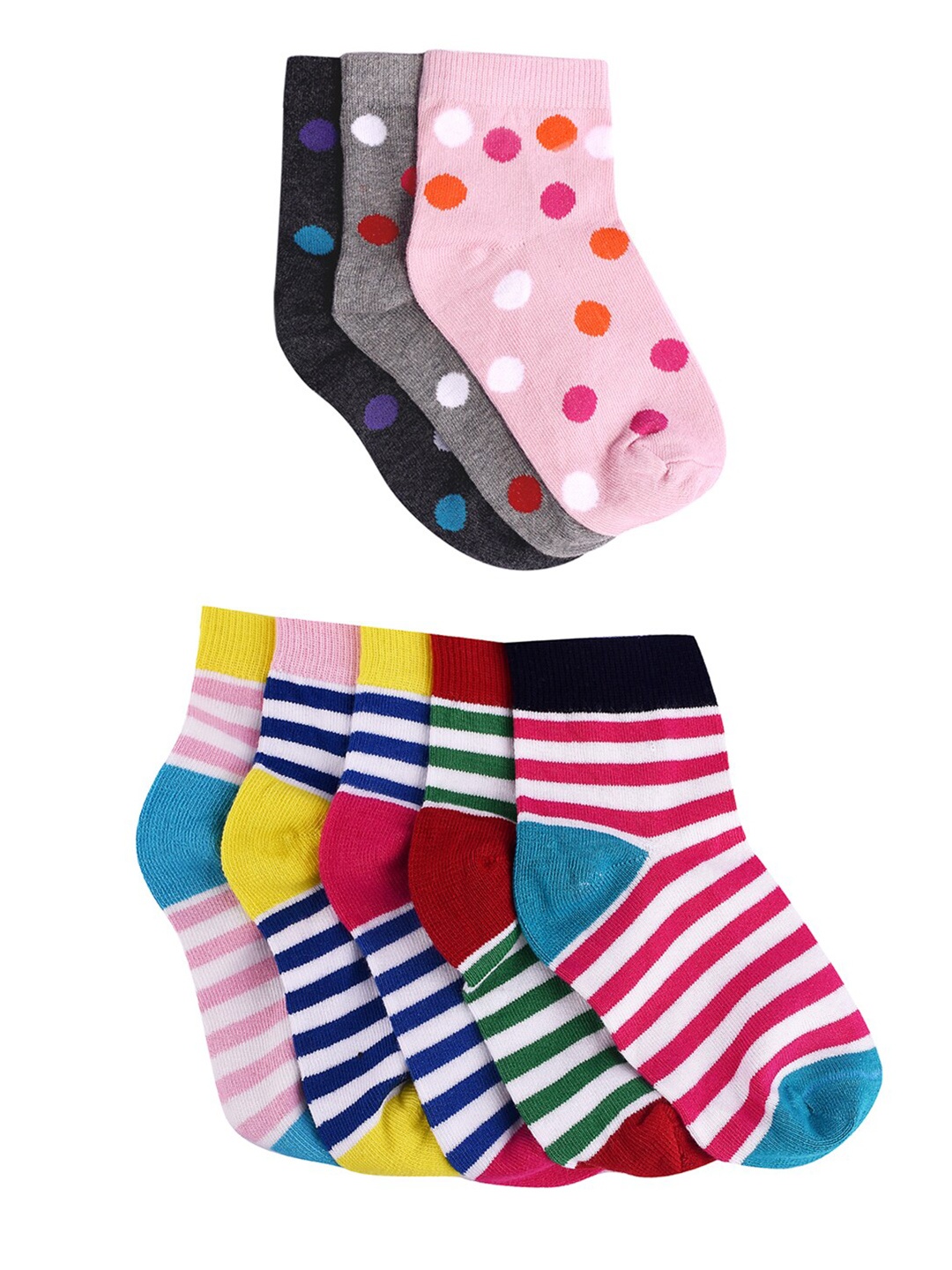 

FOOTPRINT 8 Pairs Infant Kids Patterned Ankle-Length Organic Cotton Socks, Red