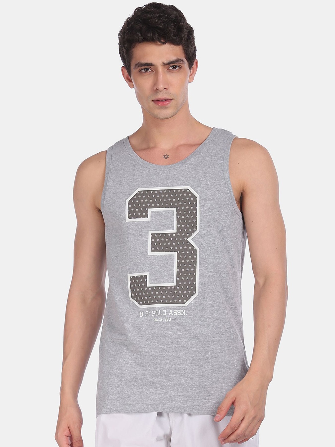 

U.S. Polo Assn. Men Grey Printed Pure Cotton Innerwear Vests
