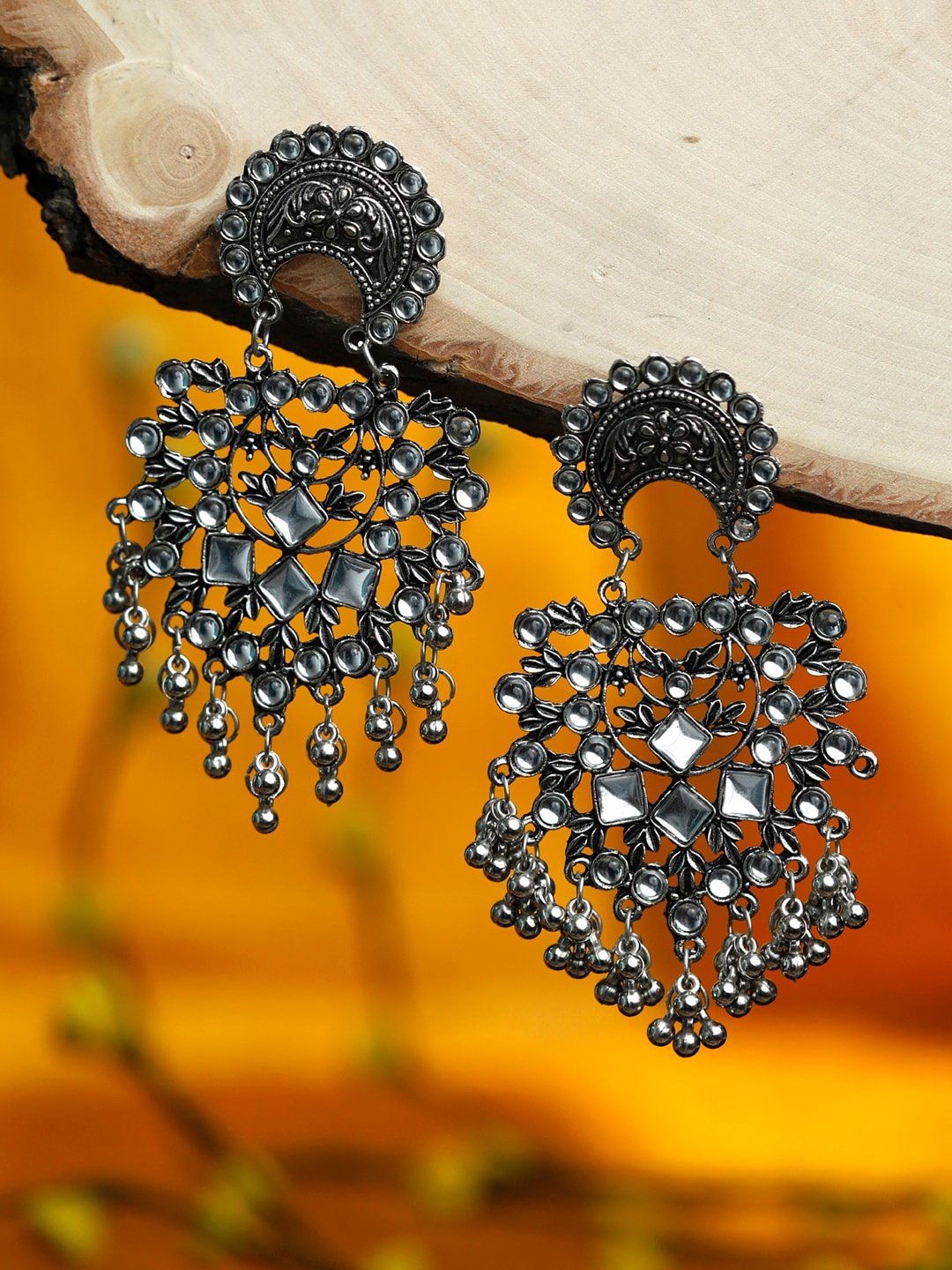 

Priyaasi Silver-Toned Contemporary Oxidised Drop Earrings