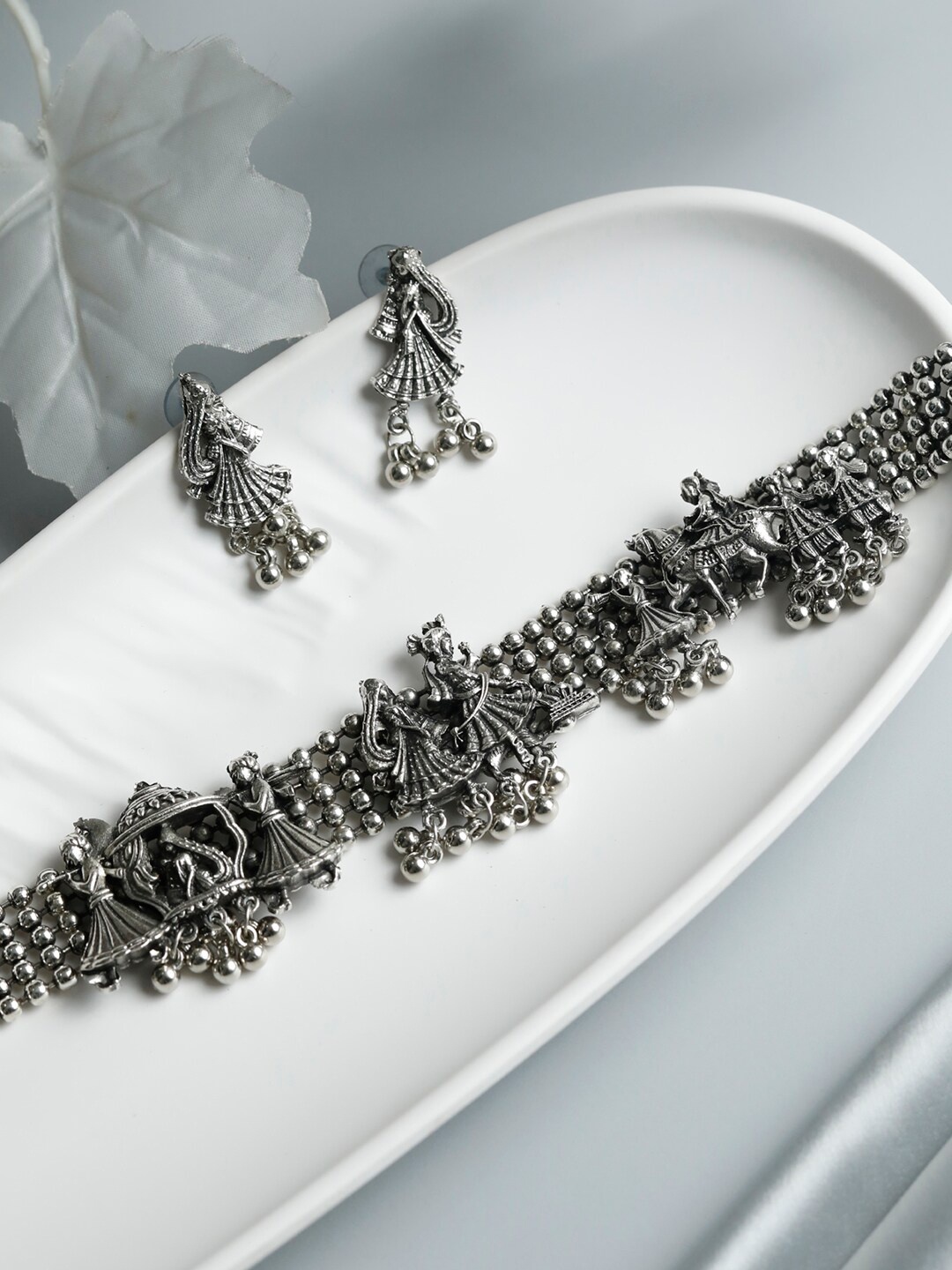 

Priyaasi Oxidised Silver-Plated Dulha Dulhan Jewellery Set