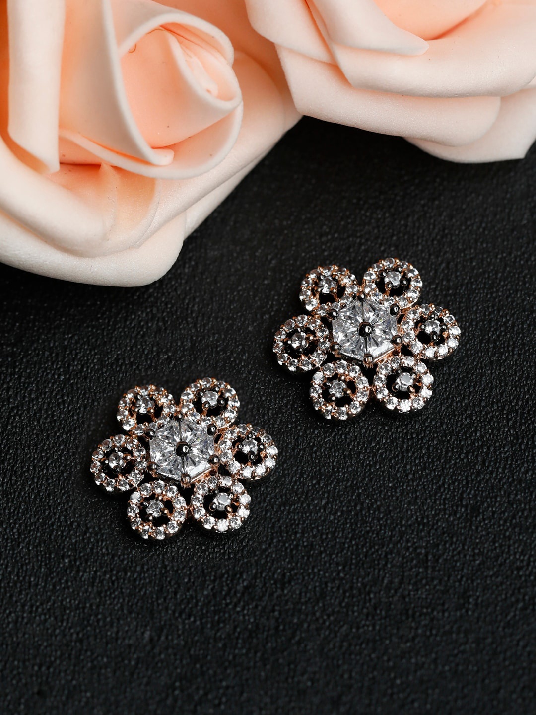 

Priyaasi Rose Gold Floral Studs Earrings
