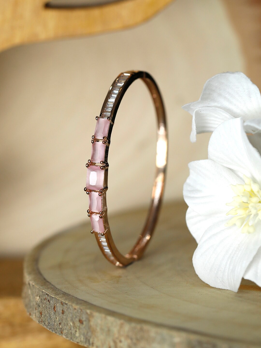 

Priyaasi Women Rose Gold Plated American Diamond Bangle-Style Bracelet