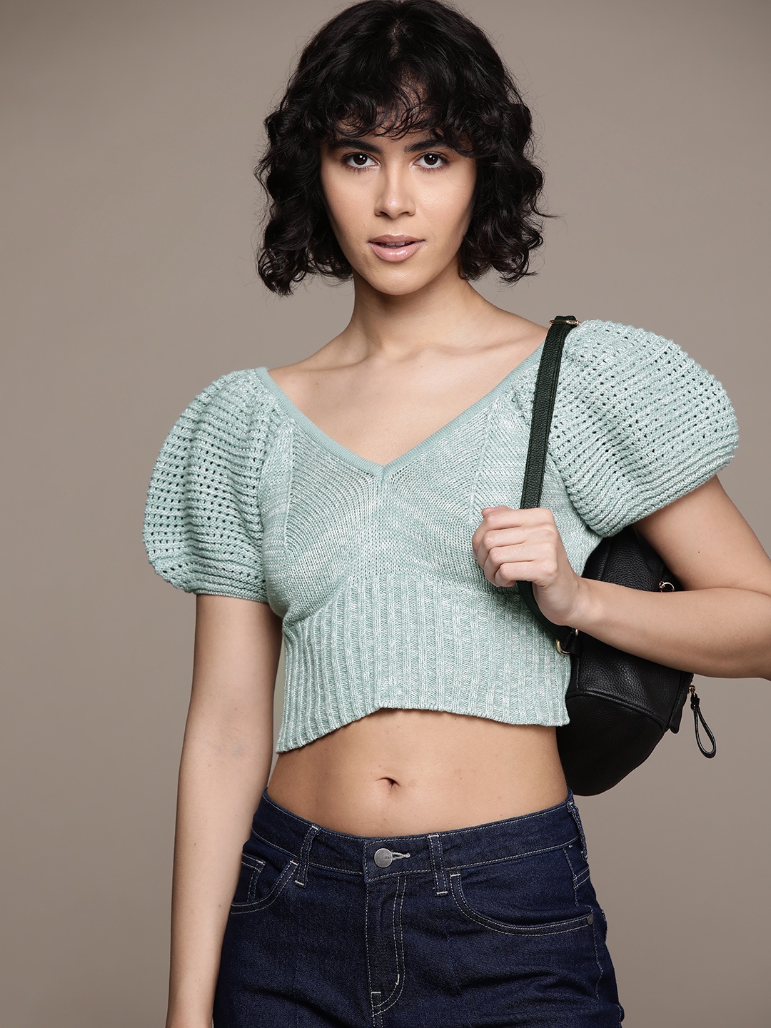 

The Roadster Lifestyle Co. Crochet Empire Crop Top, Green