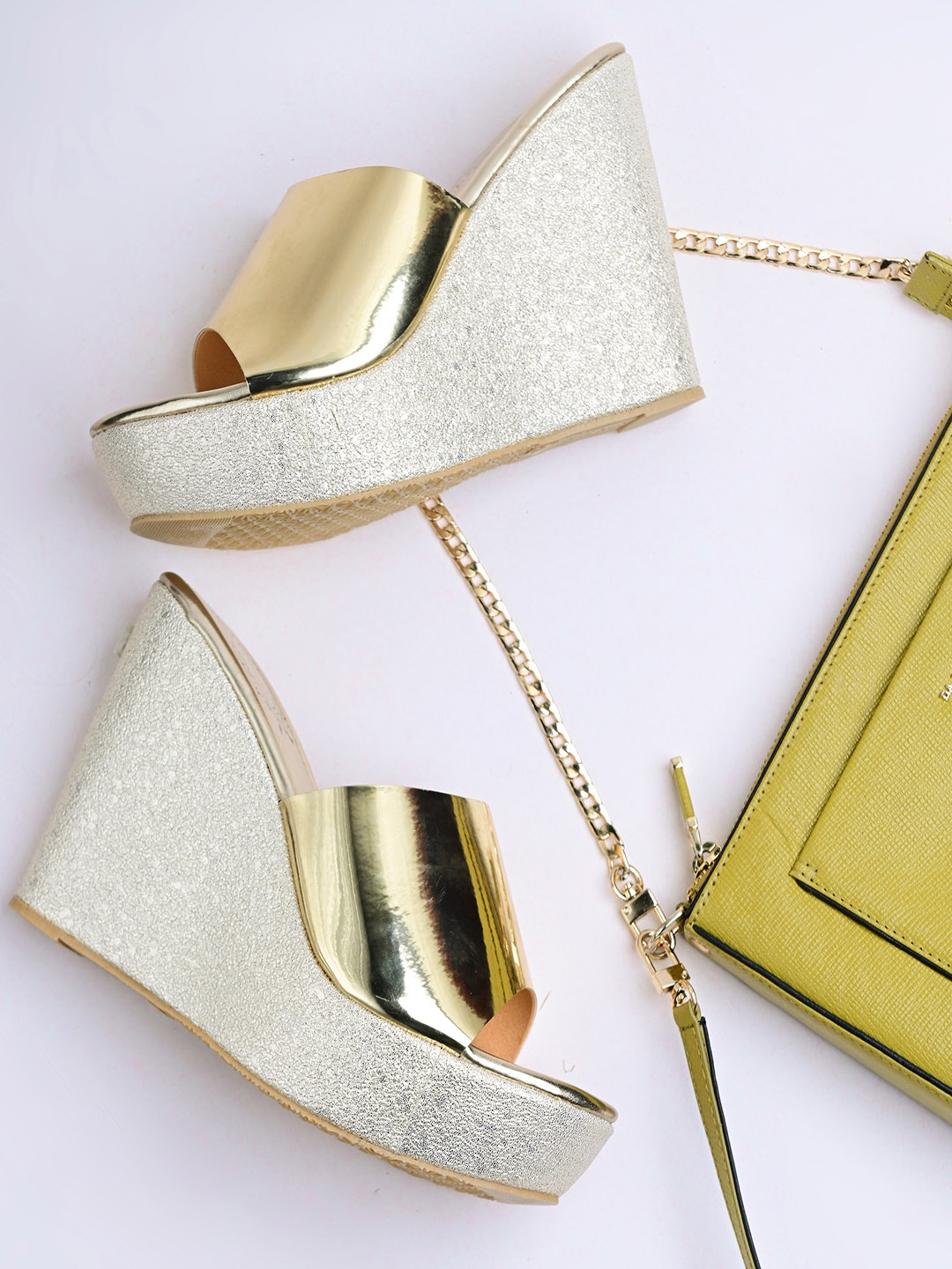 

Shoetopia Gold-Toned Party Wedge Heels