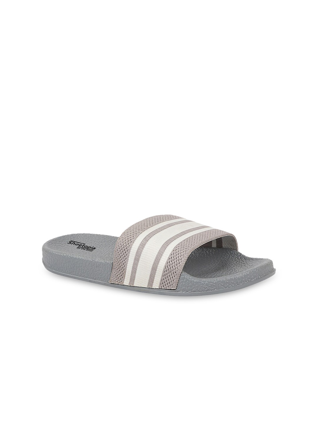 

Shoetopia Women Grey & White Striped Rubber Sliders Flip Flops