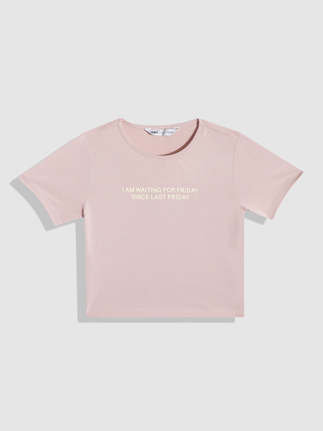 

M&H Juniors Girls Peach-Coloured Solid T-shirt