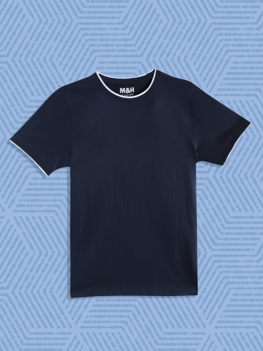 

M&H Juniors Boys Navy Blue Solid Pure Cotton T-shirt