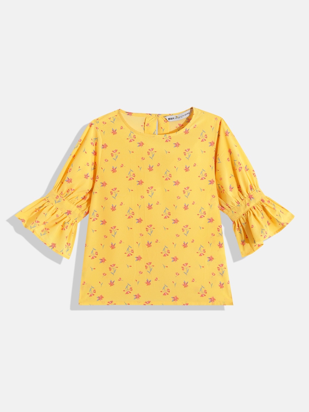 

M&H Juniors Girls Yellow & Pink Floral Print Top