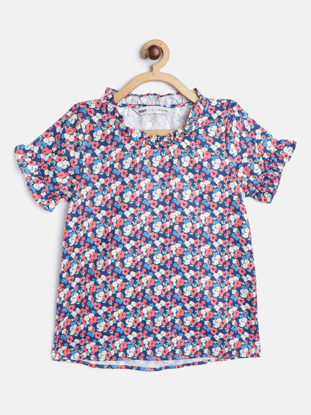 

M&H Juniors Girls Blue & Pink Floral Print Top