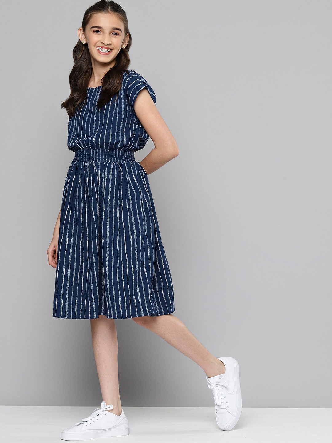 

M&H Juniors Girls Navy Blue Striped Dress