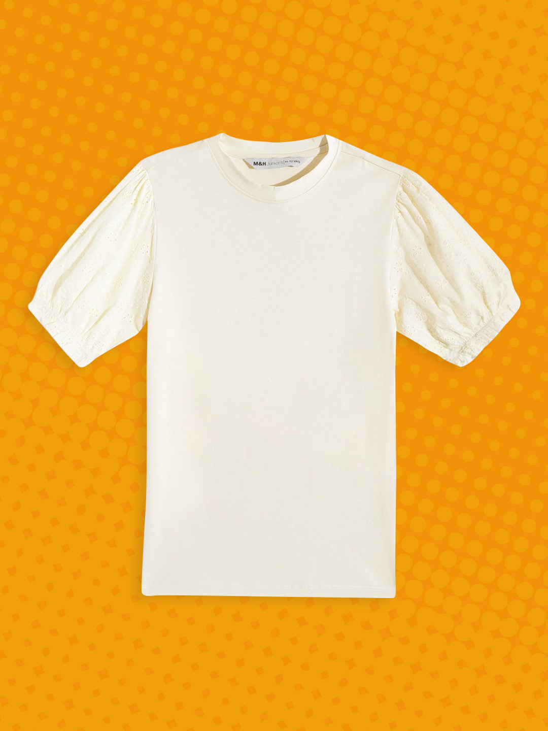 

M&H Juniors Girls Cream-Coloured Solid Floral Schiffli Embroidered Top
