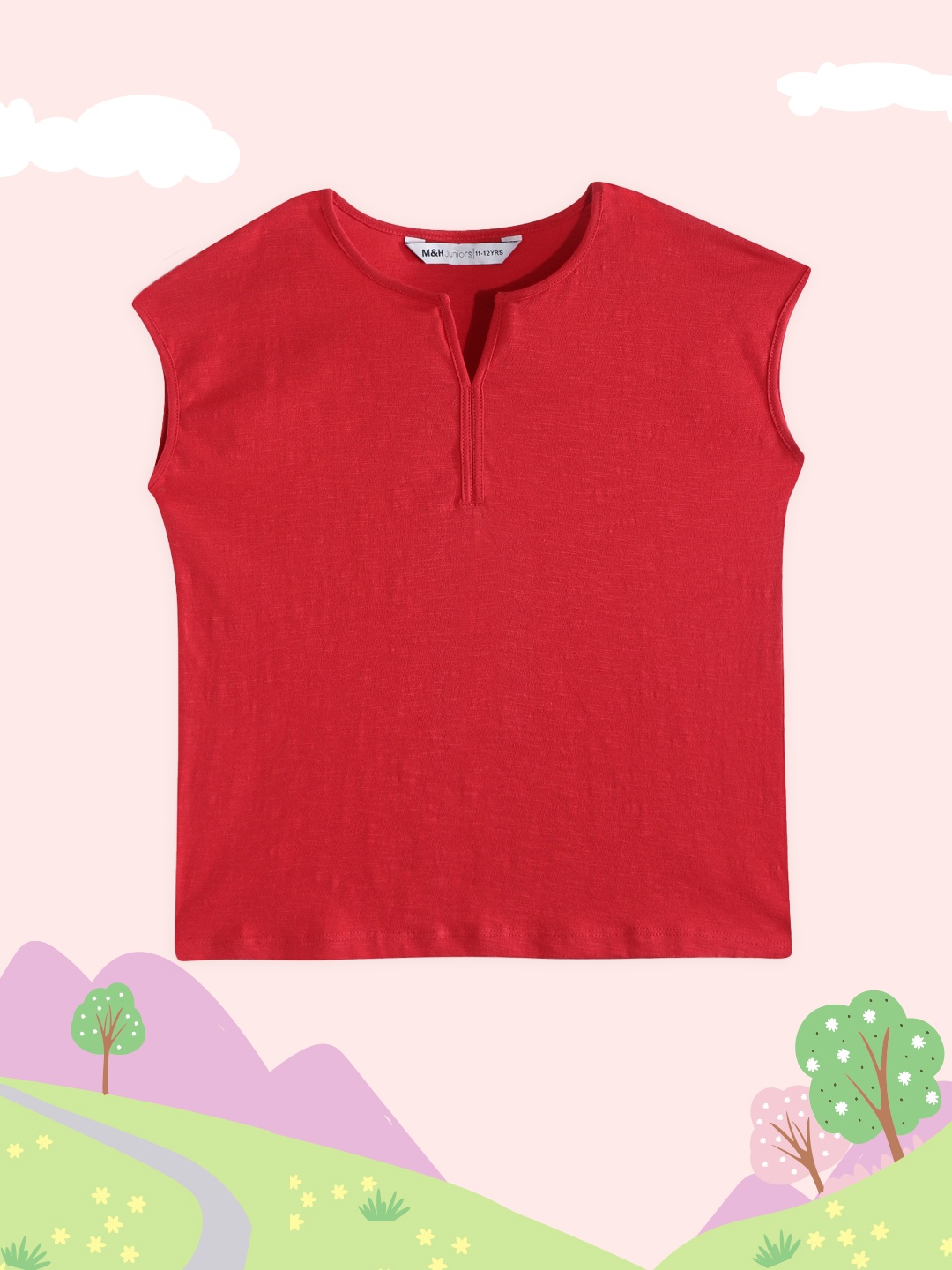 

M&H Juniors Girls Red Solid Cotton T-shirt