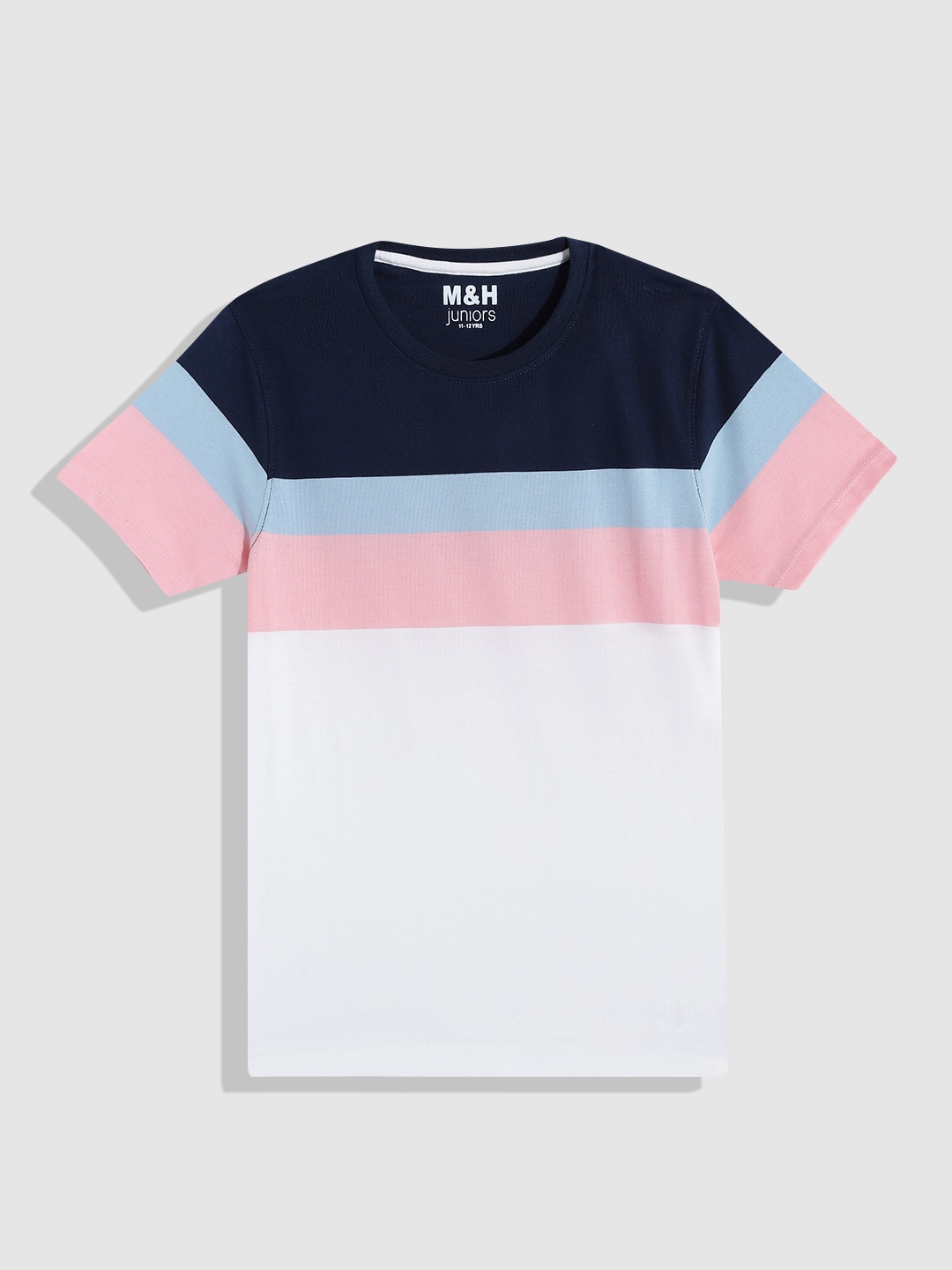 

M&H Juniors Boys White & Blue Colourblocked Pure Cotton T-shirt