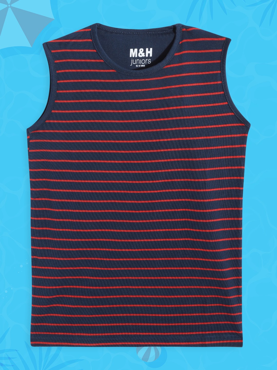 

M&H Juniors Boys Navy Blue & Red Striped Cotton T-shirt